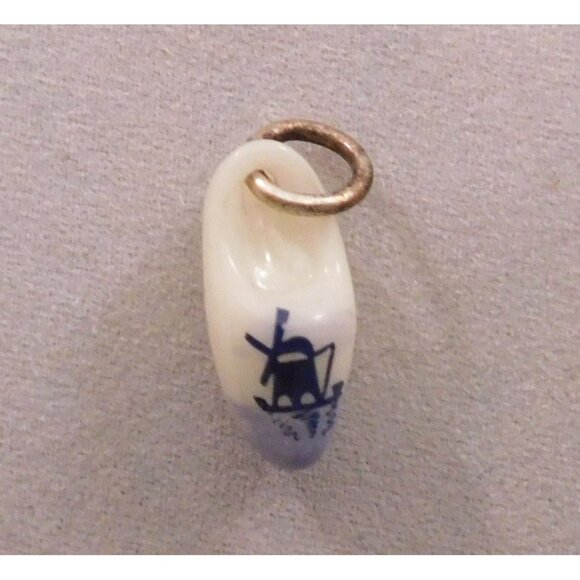 Miniature Delft Holland Clog Shoe Charm Blue White Dutch Windmill .75 Inch - Picture 2 of 7